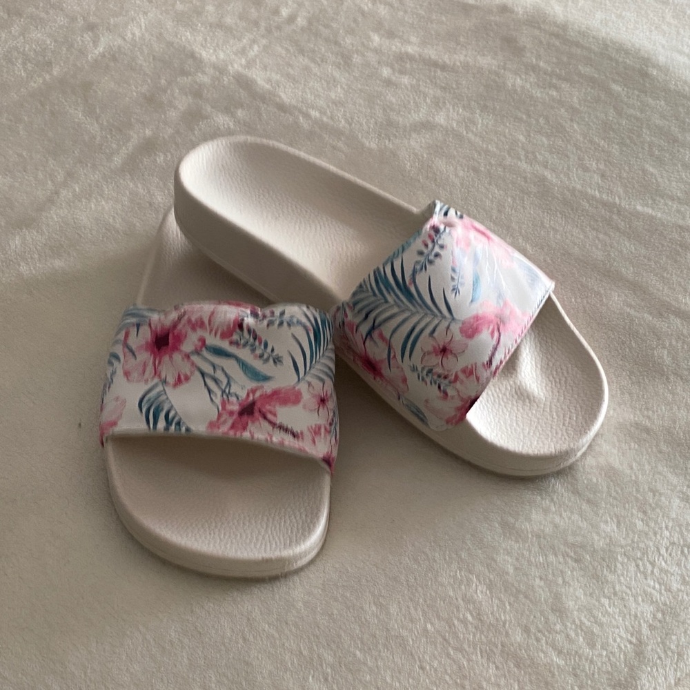 Floral Slide Sandals - Pink and Blue
